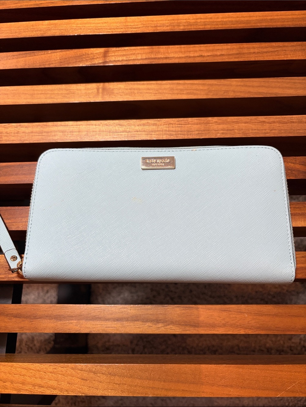 kate spade pale blue zip-around wallet
